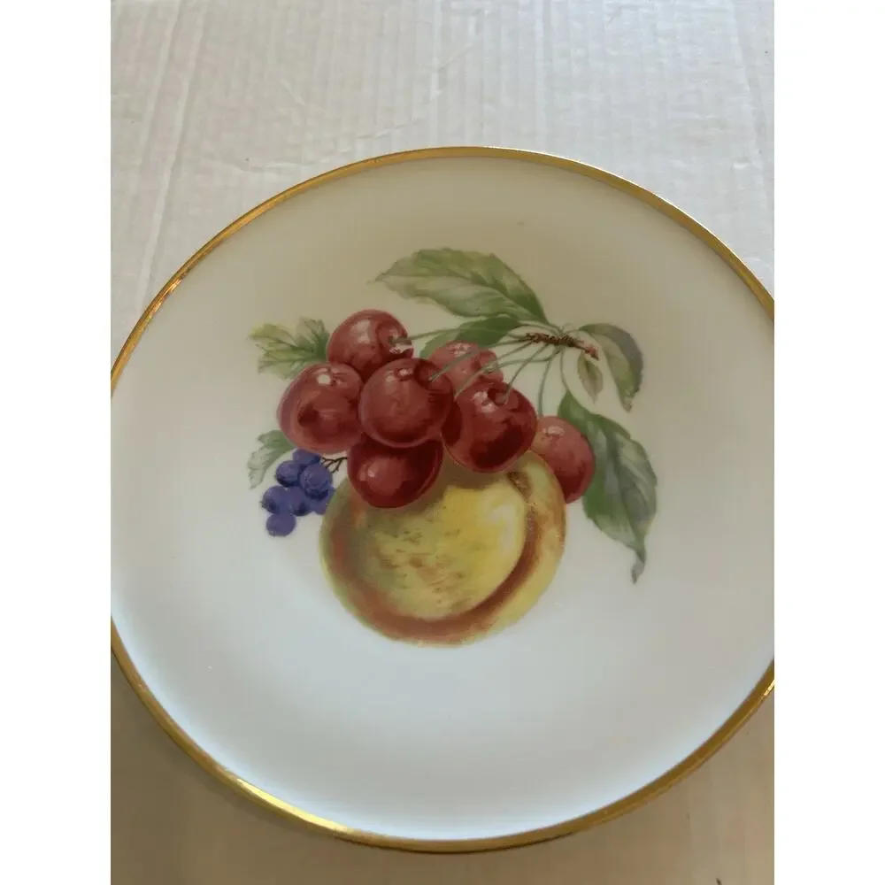 Vtg PORZELLANFABRIK ARZBERG Set Of 2 FRUIT 8” PLATES Wall Bone China Gold Rim